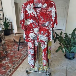 Johnny Was Silk Red Floral PJ/lounge Set